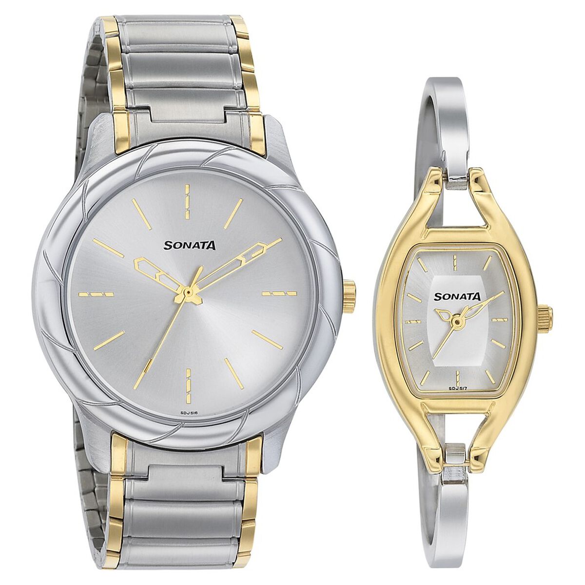 Sonata Quartz Analog Silver Dial Stainless Steel Strap Watch for Couple 1