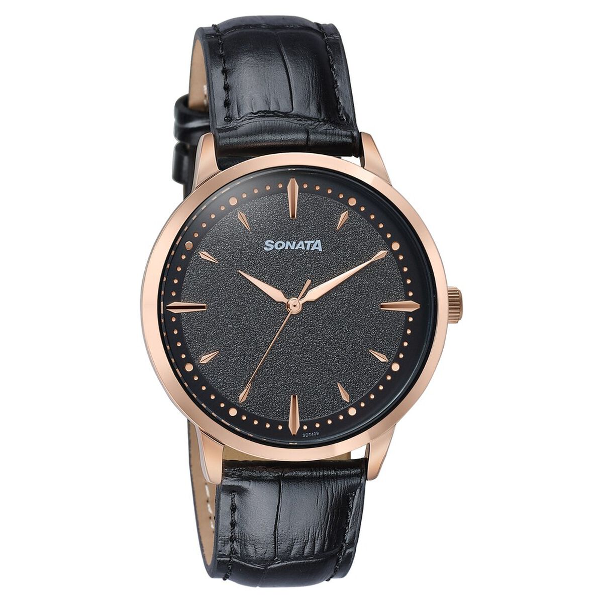 Sonata Jashn Quartz Analog Black Dial Black Leather Strap Watch For Men 2