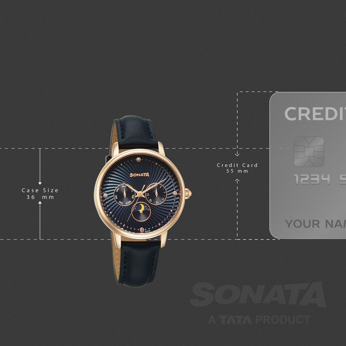 Sonata Festive Quartz Multifunction Blue Dial Leather Strap Watch For Women 4