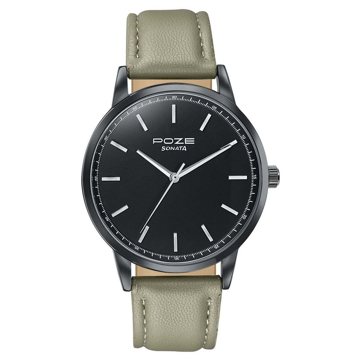 Poze By Sonata Quartz Analog Black Dial Beige Leather Strap Watch For Men 2