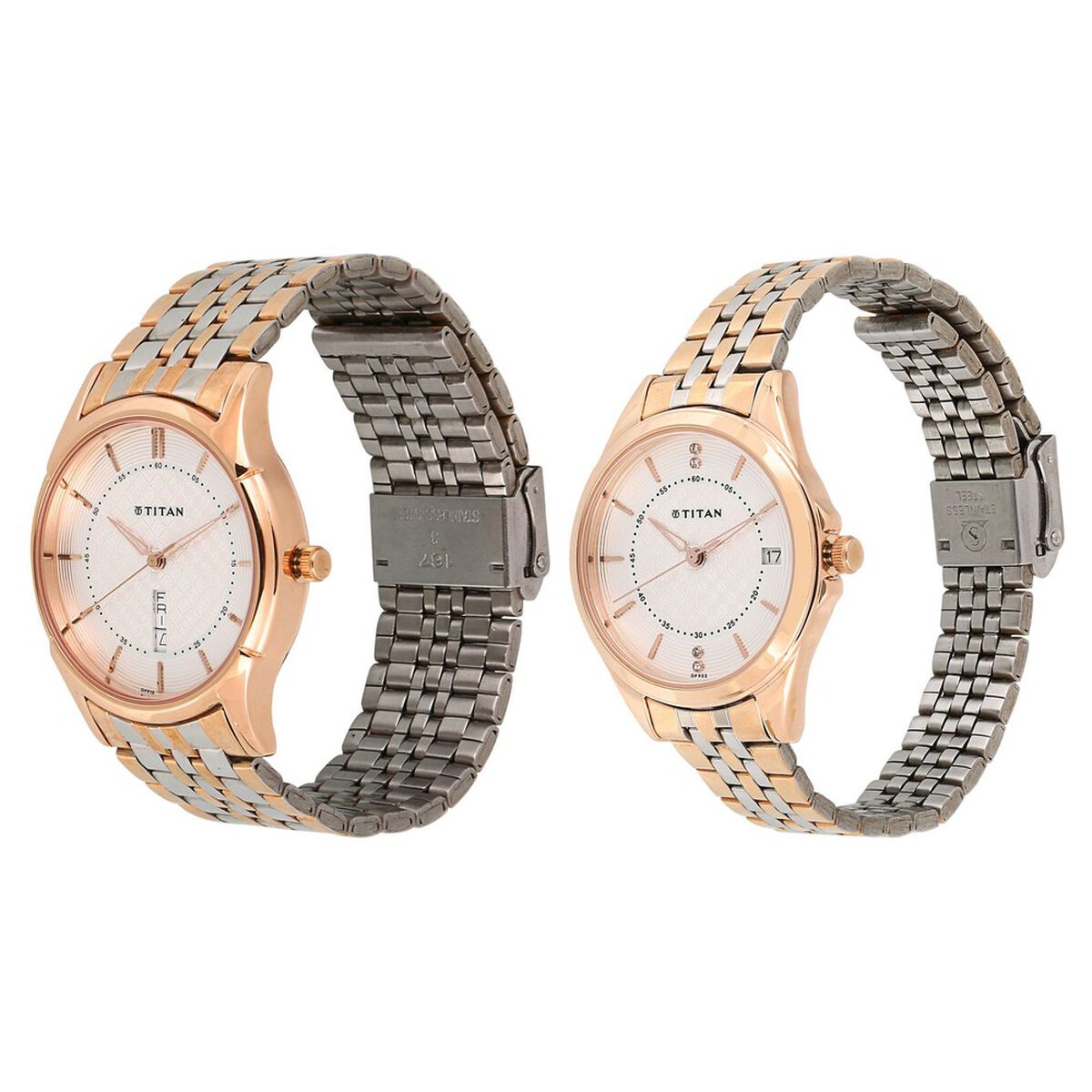 Titan Quartz Analog with Day and Date Silver Dial Stainless Steel Strap Watch for Couple 2