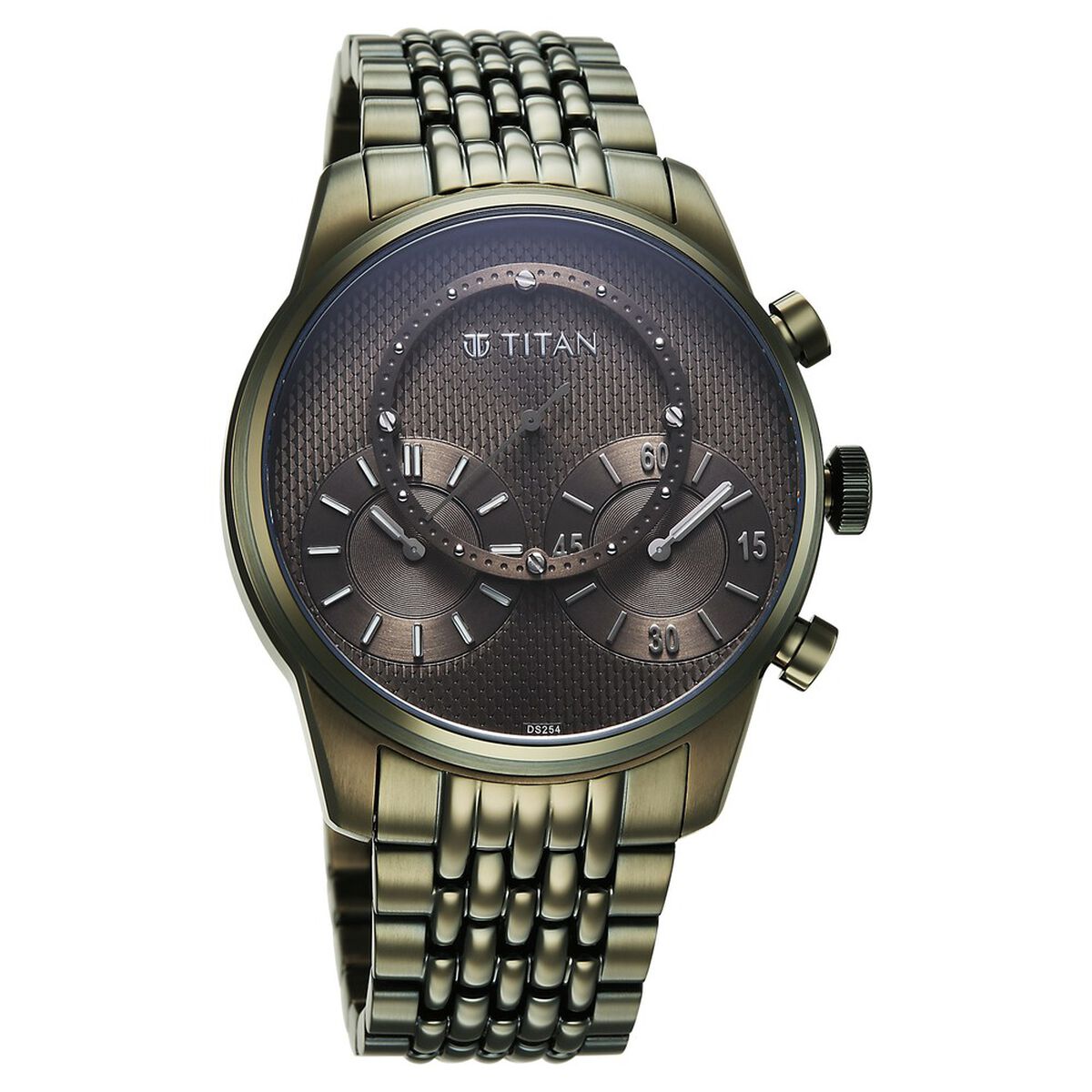 Titan Micromotors Analog with Independent Hour, Minute and 2nd Sub-Dial Olive Dial Stainless Steel Strap Watch for Men 3
