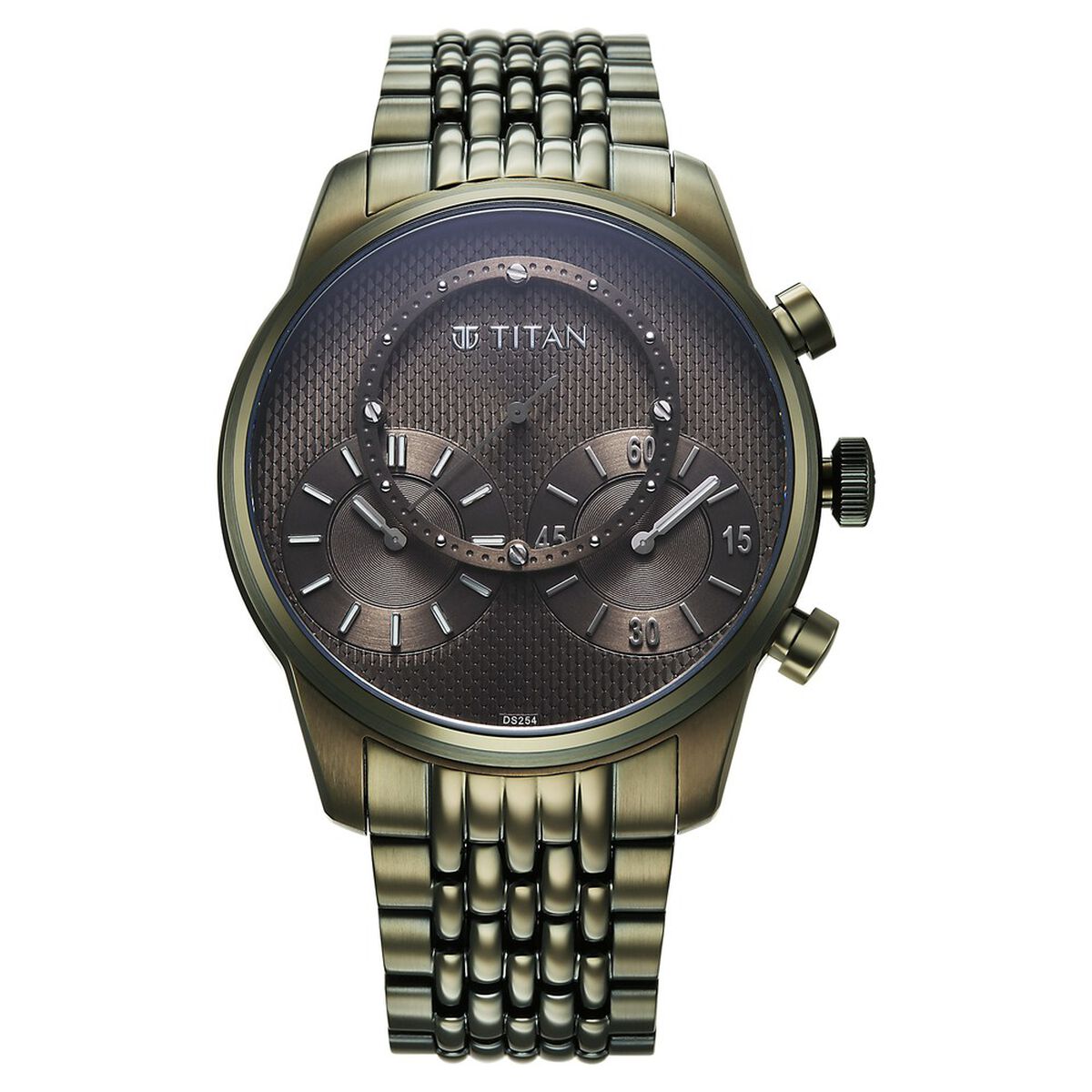 Titan Micromotors Analog with Independent Hour, Minute and 2nd Sub-Dial Olive Dial Stainless Steel Strap Watch for Men 2