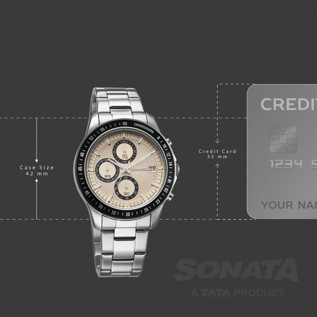 Sonata Chronos Quartz Analog with Date Champagne Dial Silver Colour Stainless Steel Strap Watch For Men 4