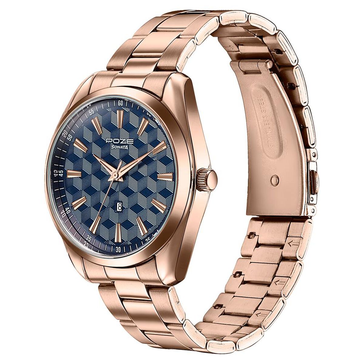 Sonata Poze Quartz Analog Blue Dial Rose Gold Colour Stainless Steel Strap Watch For Men 5