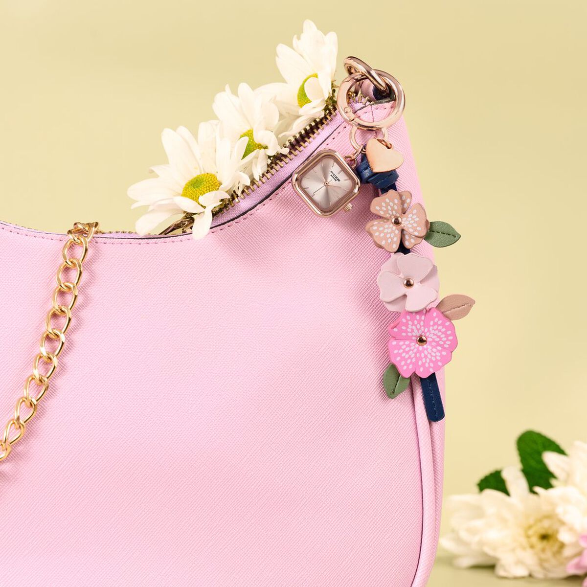 Key Chain Watch By Sonata Quartz Analog Rose Gold Dial Pink Leather Key Chain Strap Watch For Women 1