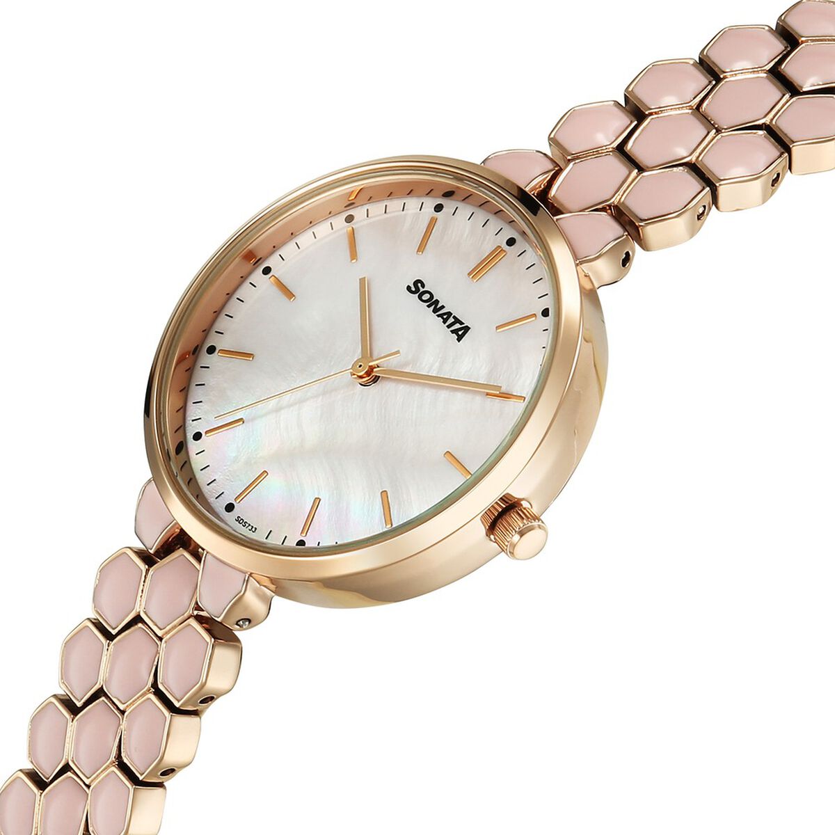 Sonata Festive Quartz Analog Pink Dial Metal & Enamel Strap Watch For Women 3