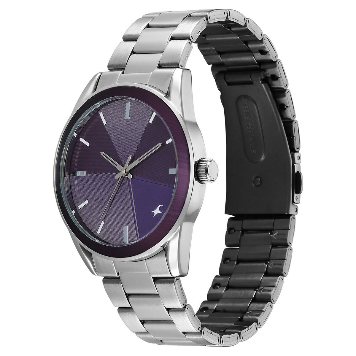Fastrack Stunners Quartz Analog Purple Dial Silver Stainless Steel Strap Watch For Guys 3