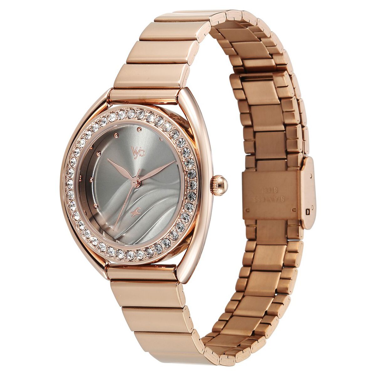 Vyb Eclipse By Fastrack Quartz Analog Grey Dial Rose Gold Stainless Steel Strap Watch For Girls 3