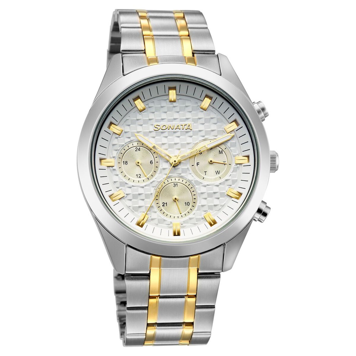 Sonata Multifunction White Dial Two Toned Metal Strap Watch For Men 2