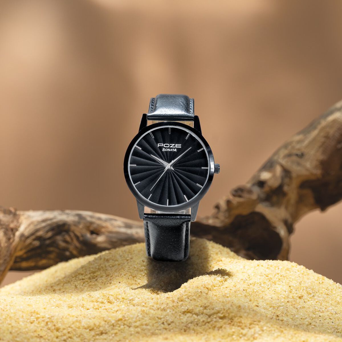 Sonata Poze Quartz Analog Black Dial Leather Strap Watch For Men 1