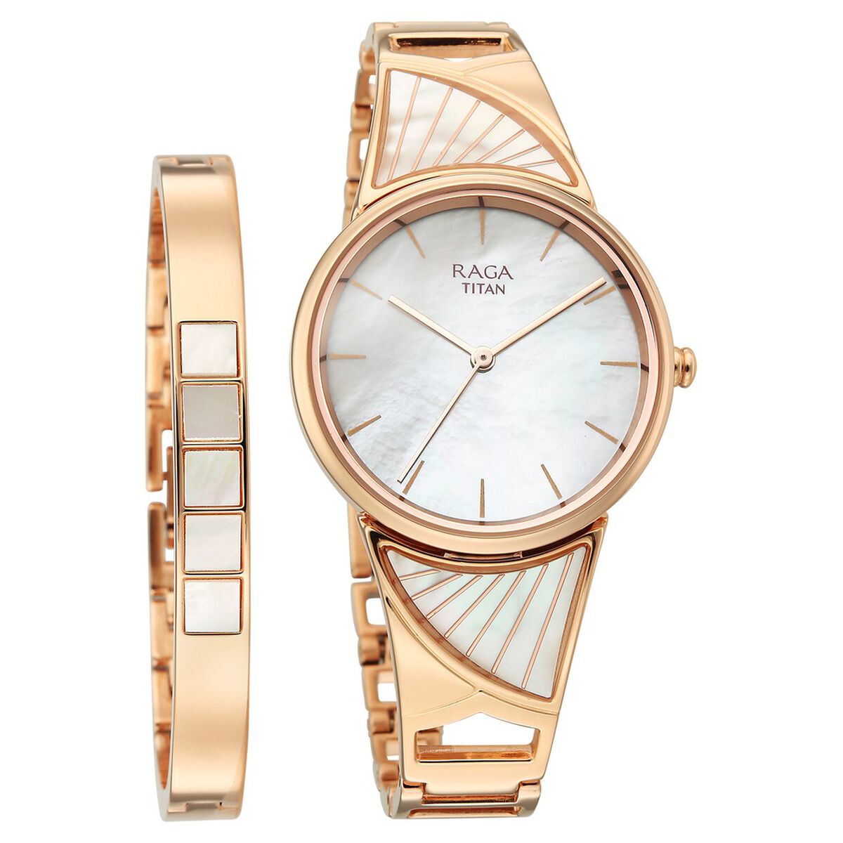 Titan Raga Power Pearls Quartz Analog Mother of Pearl Dial Rose Gold Metal Strap Watch For Women 1