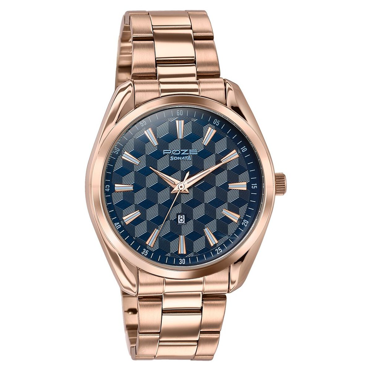 Sonata Poze Quartz Analog Blue Dial Rose Gold Colour Stainless Steel Strap Watch For Men 2