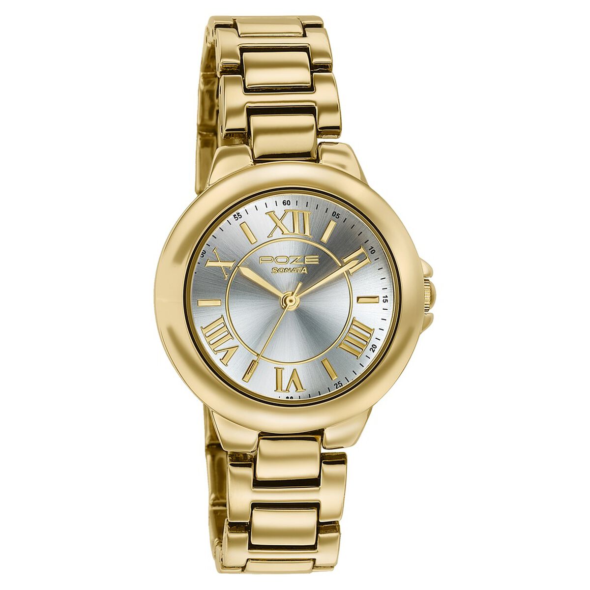 Poze By Sonata Quartz Analog silver Dial Golden Metal Strap Watch For Women 2