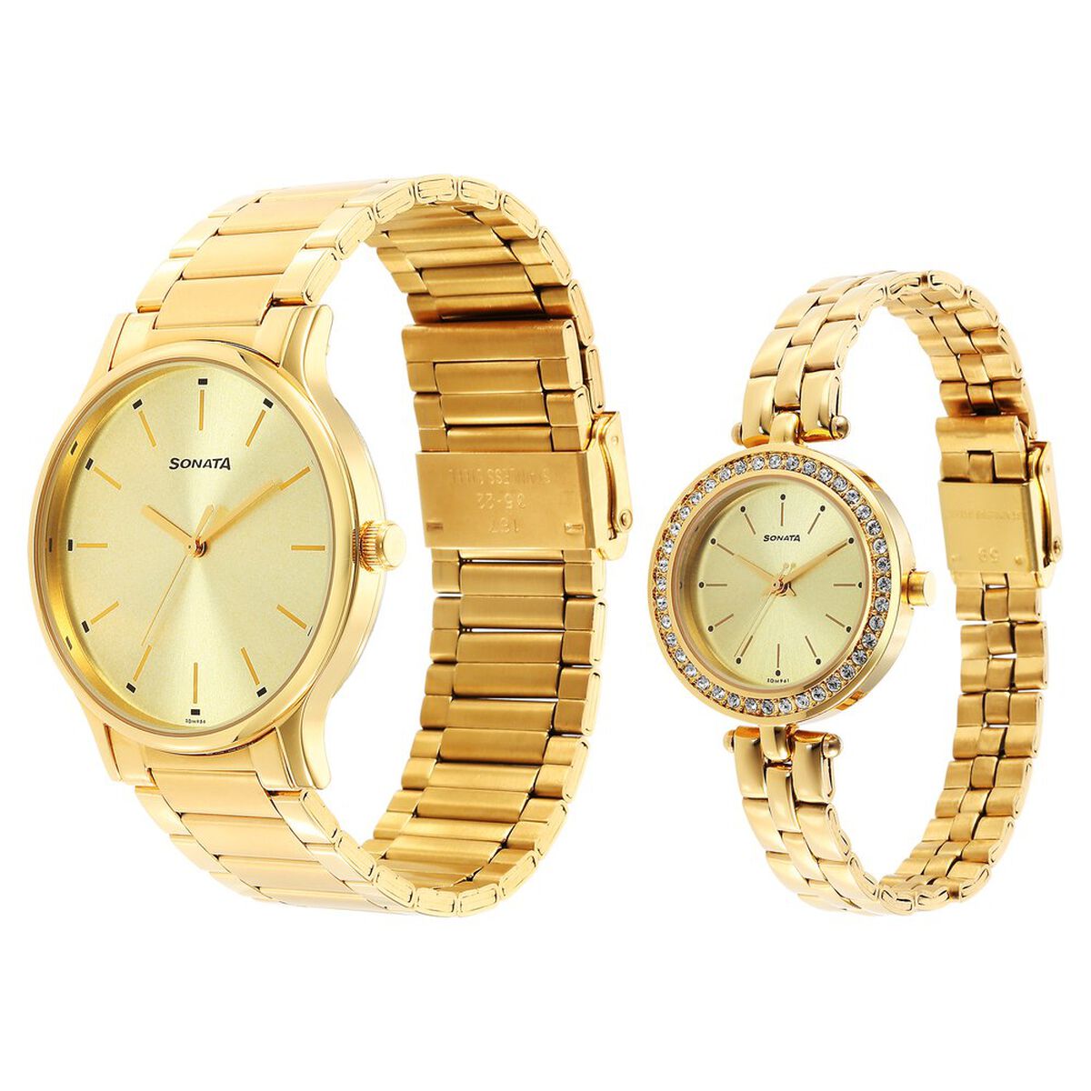 Sonata Quartz Analog Champagne Dial Stainless Steel Strap Watch for Couple 2