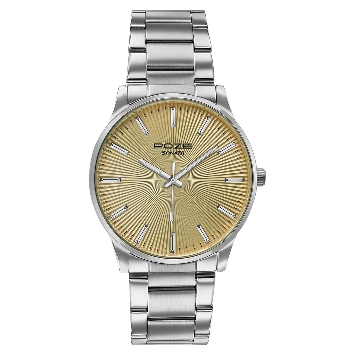 Poze By Sonata Quartz Analog Yellow Dial Silver Stainless Steel Strap Watch For Men 2
