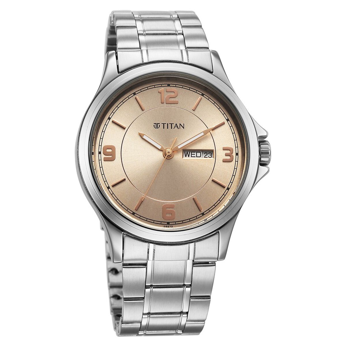 Titan Neo Arabic Analog with Day Date Beige Dial Silver Stainless Steel Strap Watch for Men 3