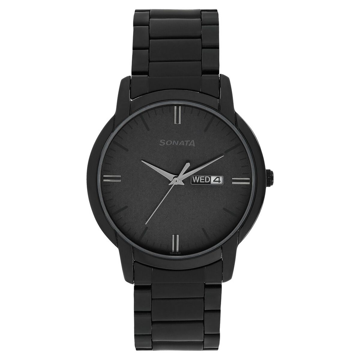 Sonata Quartz Analog with Day and Date Black Dial Stainless Steel Strap Watch for Men 1