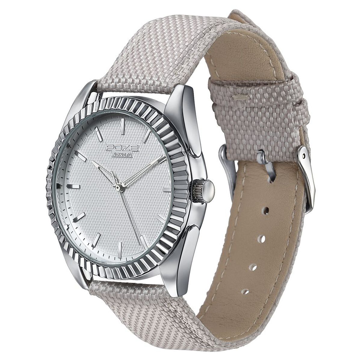 Poze By Sonata Quartz Analog White Dial Grey Nylon Strap Watch For Men 5