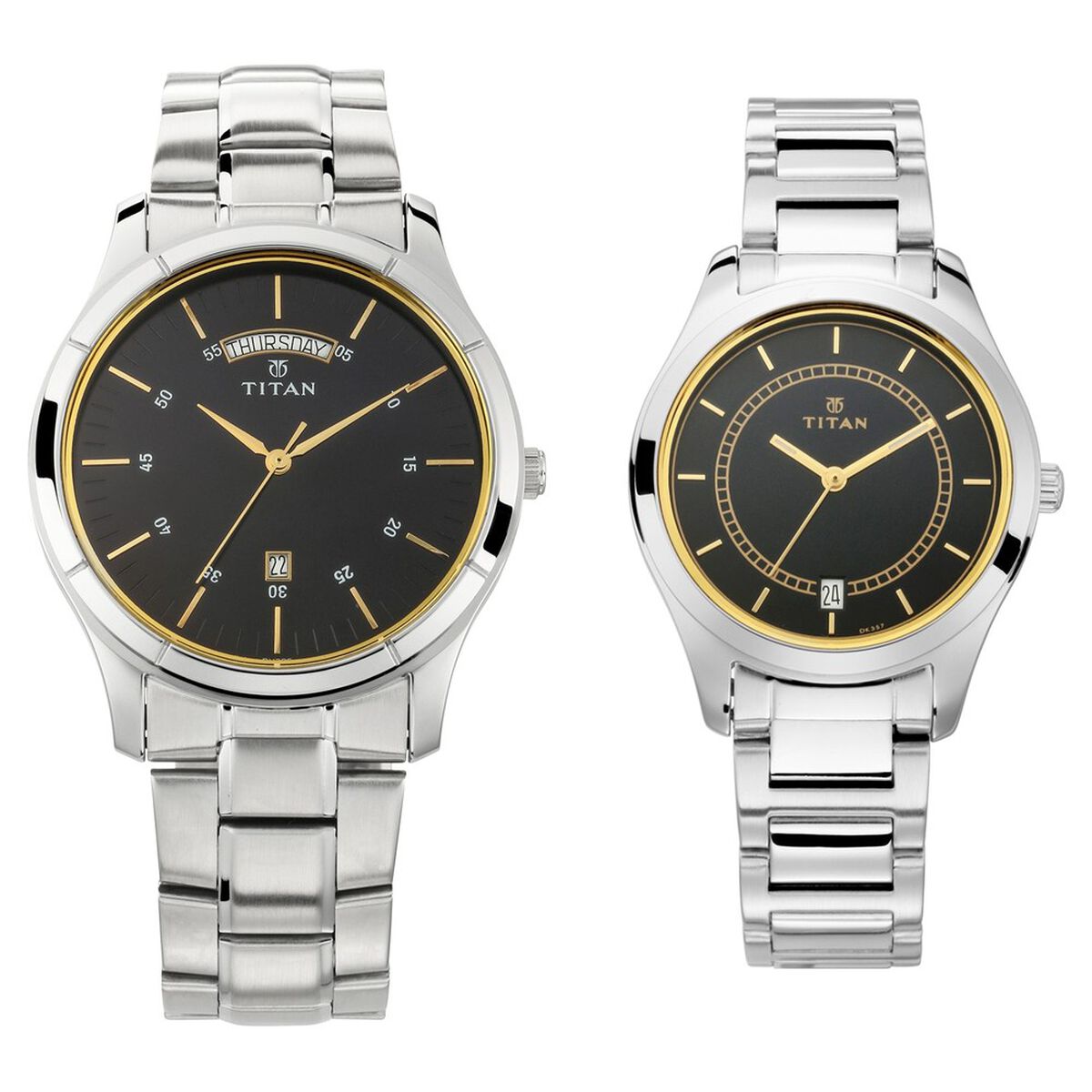 Titan Bandhan Blue Dial Analog with Day and Date Stainless Steel Strap watch for Couple 1