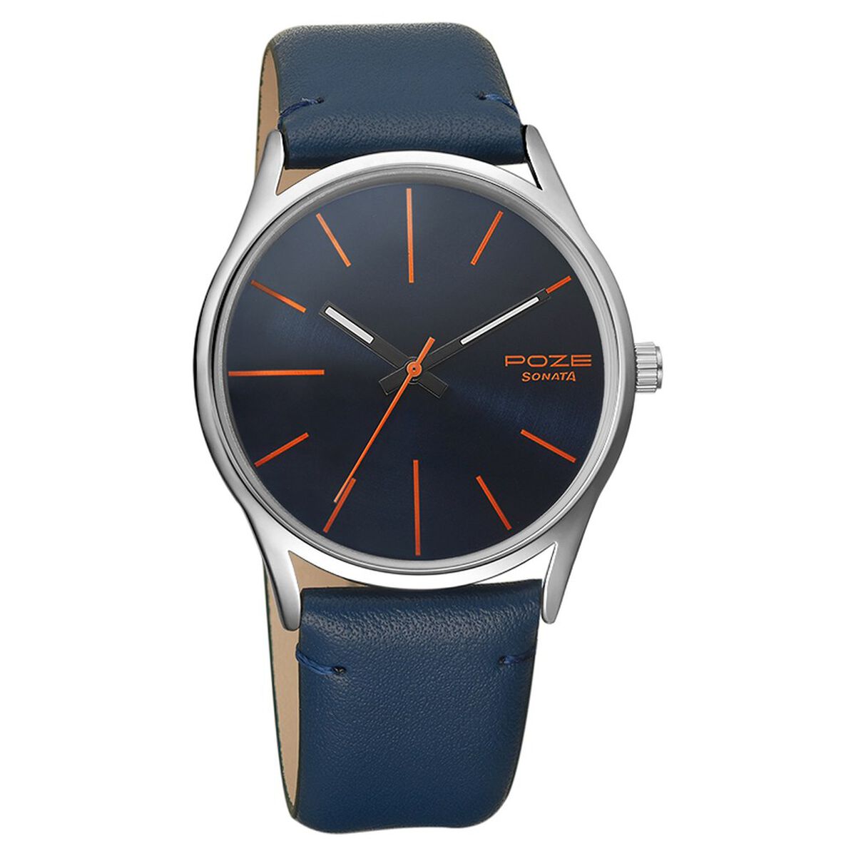 Poze by Sonata Quartz Analog Blue Dial PU Leather Strap Watch for Men 2