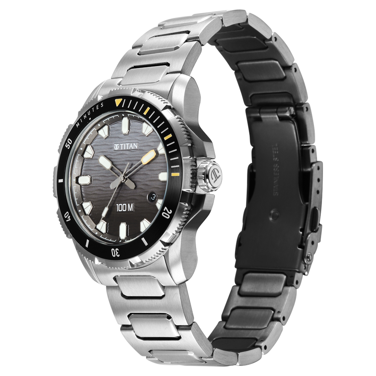 Titan Zero Hour Diver's 100m Analog with Black Dial Silver Stainless Steel Strap Watch for Men 3