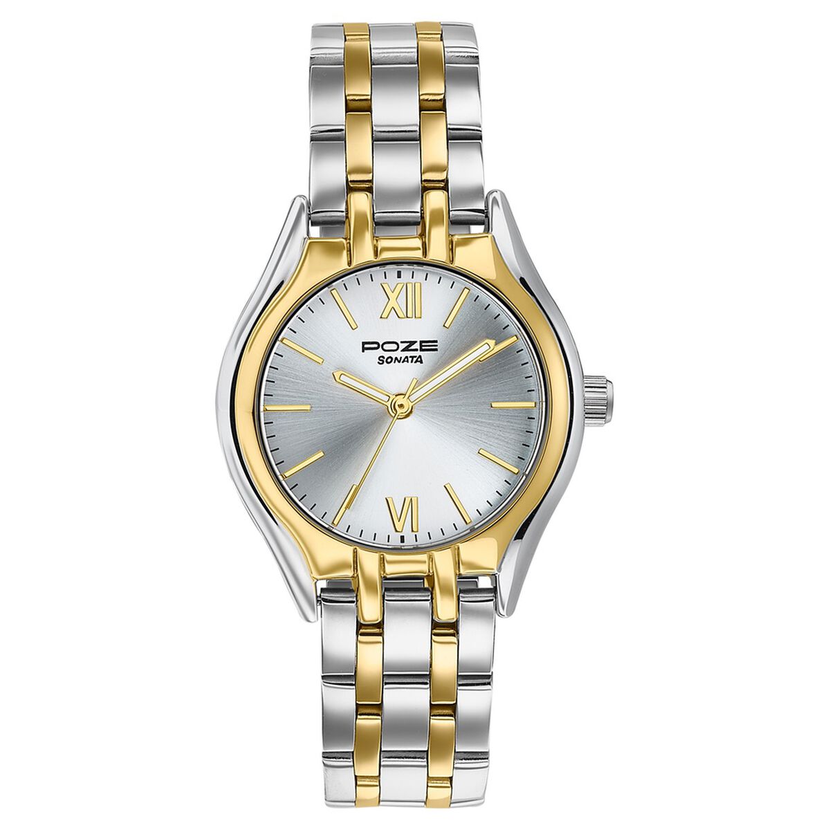 Poze By Sonata Quartz Analog Silver Dial Two Toned Metal Strap Watch For Women 2