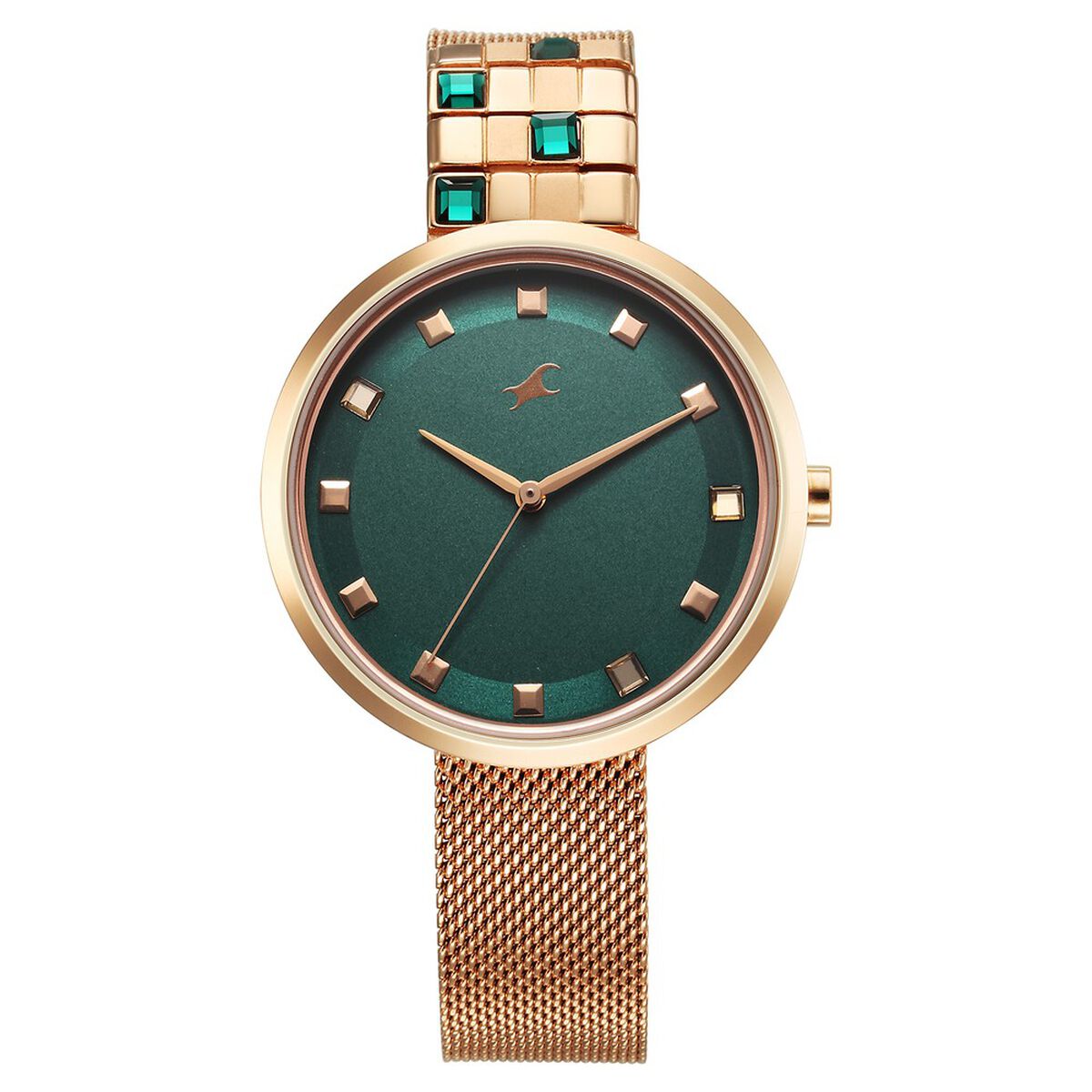 Fastrack Fleek Quartz Analog Green Dial Stainless Steel Strap Watch for Girls 1