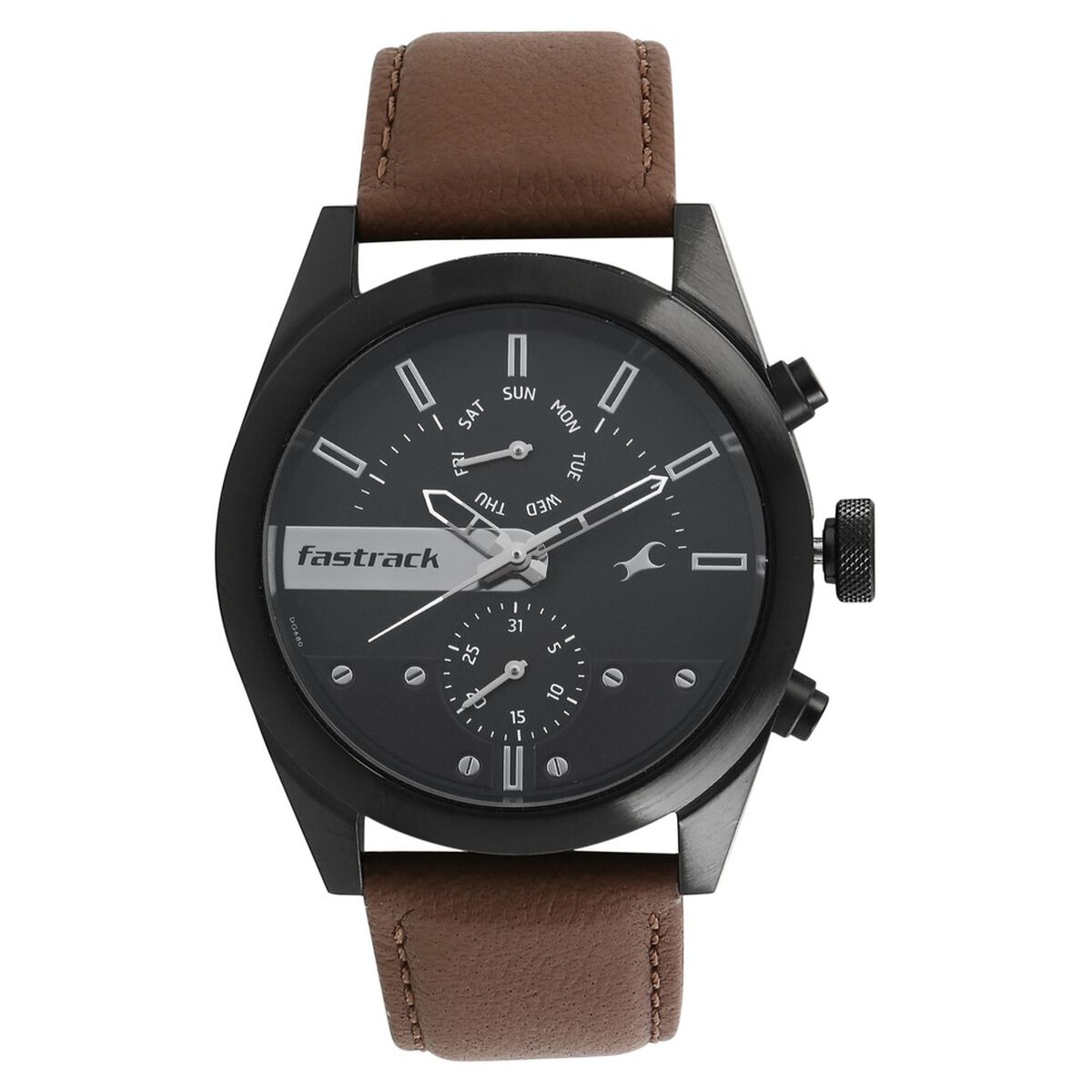 Fastrack All Nighters Quartz Multifunction Black Dial Leather Strap Watch for Guys 1