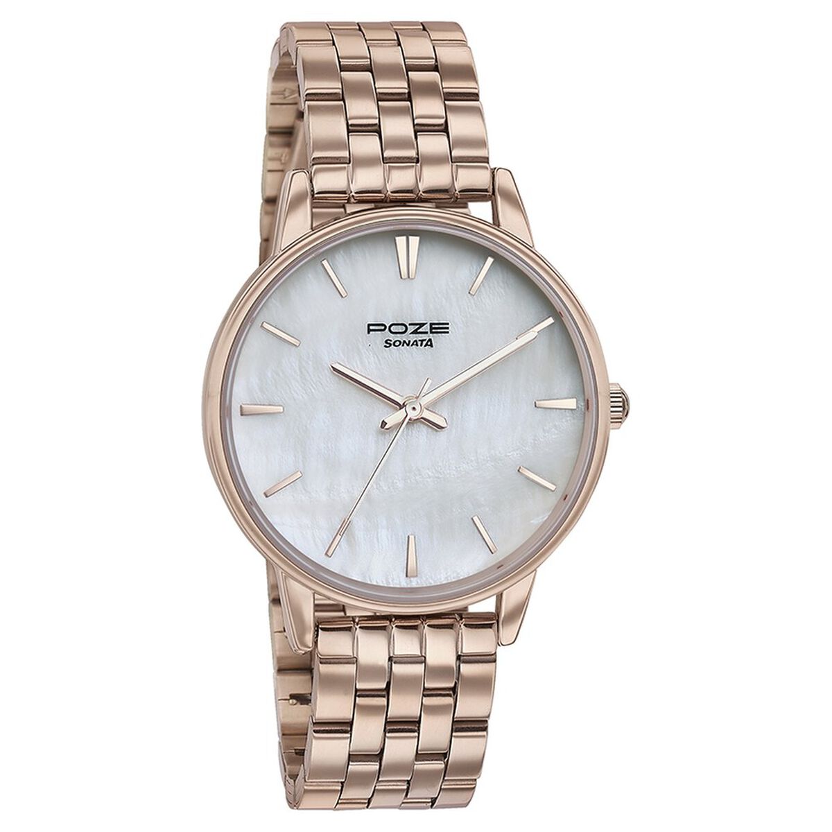 Sonata Poze Quartz Analog Mother of Pearl Round Dial Rose Gold Stainless Steel Strap Watch For Women 3