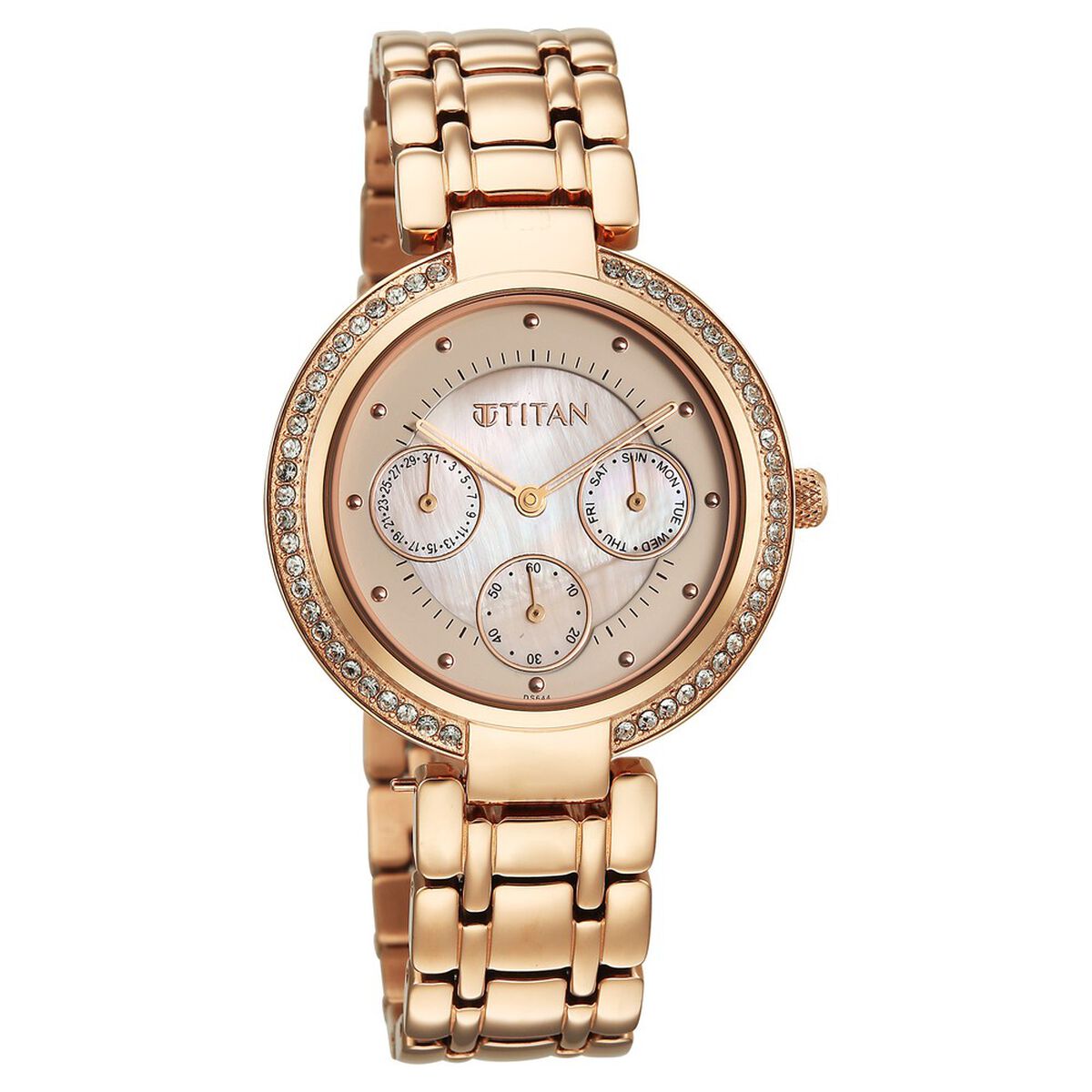 Titan Purple Eternal Quartz Analog Off White Dial Rose Gold Metal Strap Watch For Women 2