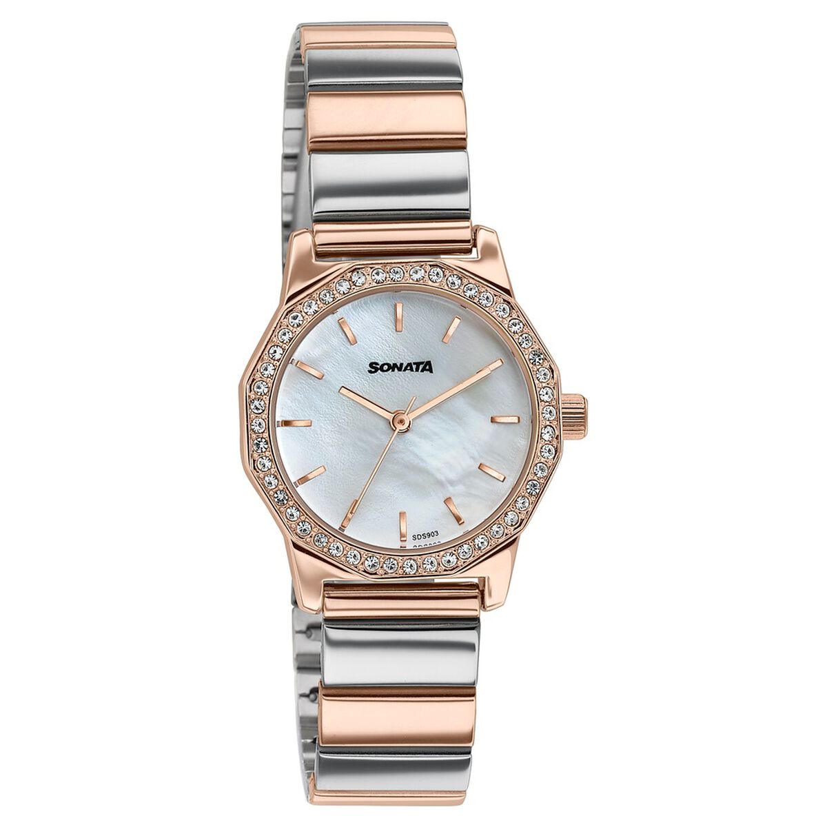 Sonata Festive Quartz Analog Mother Of Pearl Dial Two Toned Metal Strap Watch For Women 2