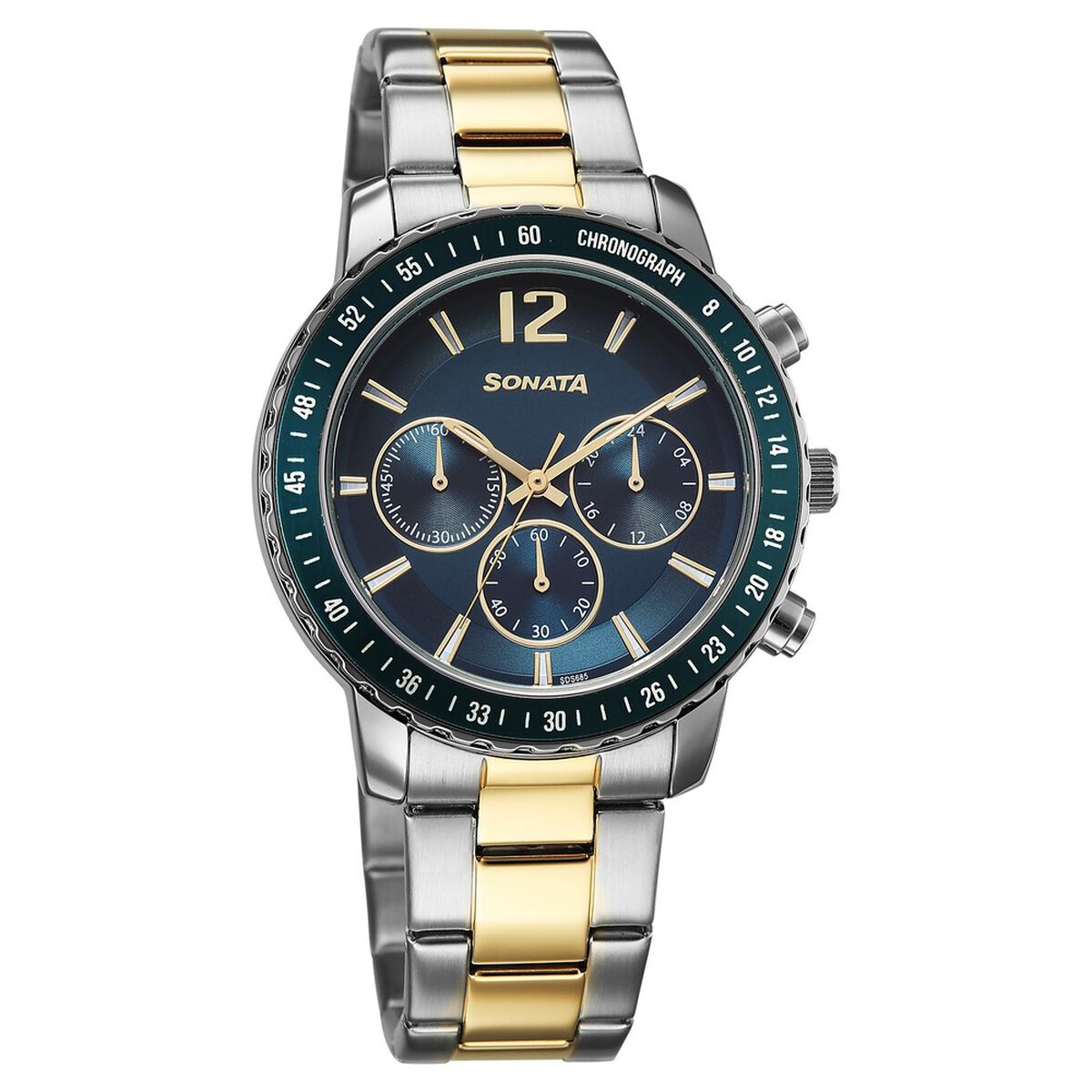Sonata Chronos Quartz Analog with Date Blue Dial Two Toned Colour Stainless Steel Strap Watch For Men 1