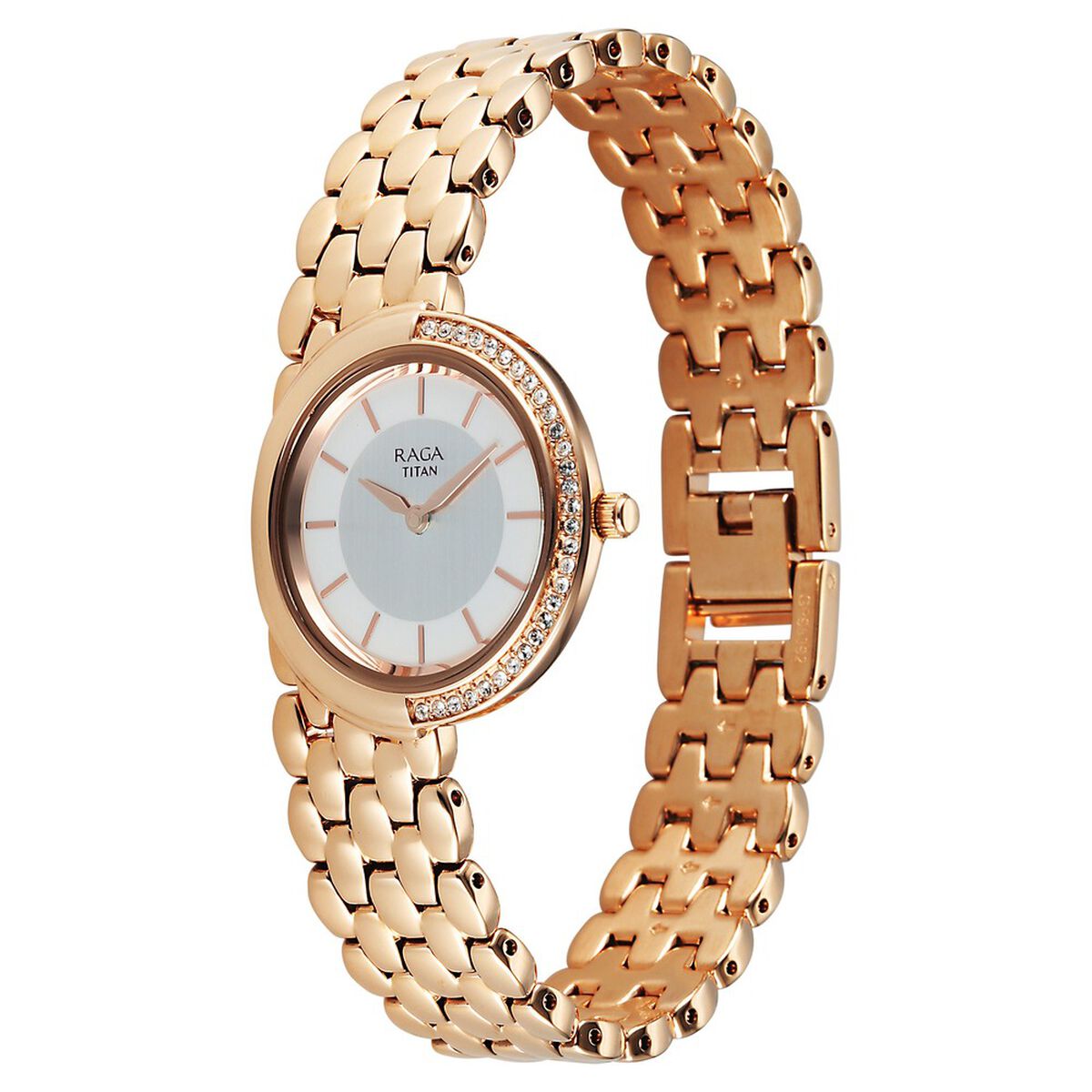 Titan Raga Chic Glam Quartz Analog Mother Of Pearl Dial Rose Gold Metal Strap Watch For Women 3