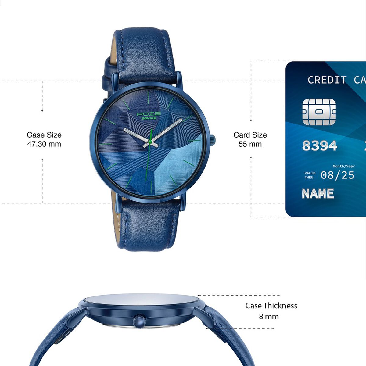 Poze By Sonata Quartz Analog Blue Dial Blue Leather Strap Watch For Men 4