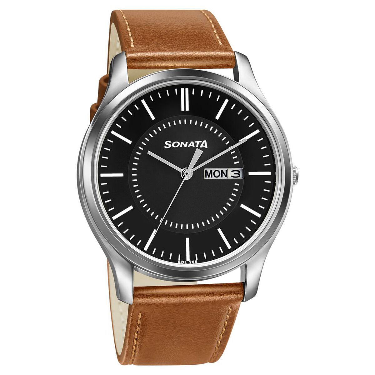 Sonata Quartz Analog with Day and Date Black Dial Leather Strap Watch for Men 1