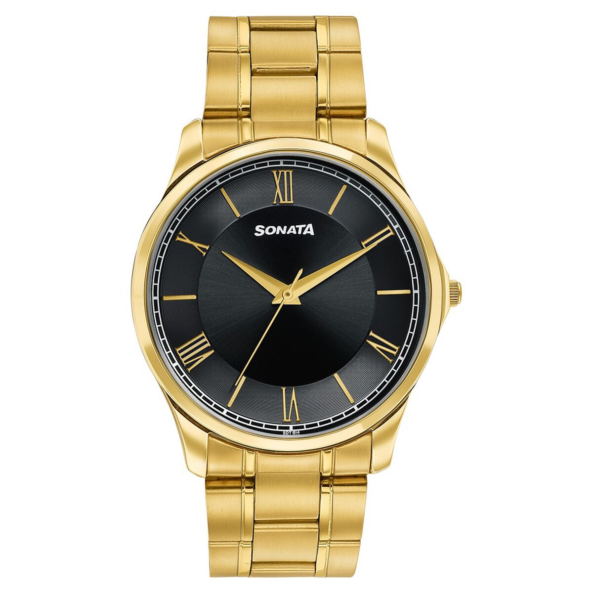 Sonata Traditional Essentials Black Dial Gold-Tone Stainless Steel Strap Watch 1