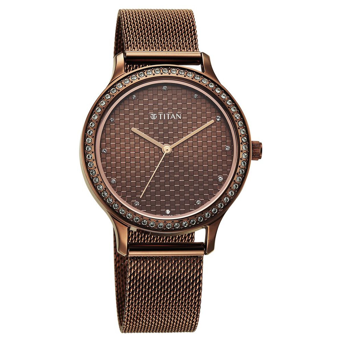 Titan Purple Superheads Quartz Analog Brown Dial Brown Stainless Steel Strap Watch For Women 2