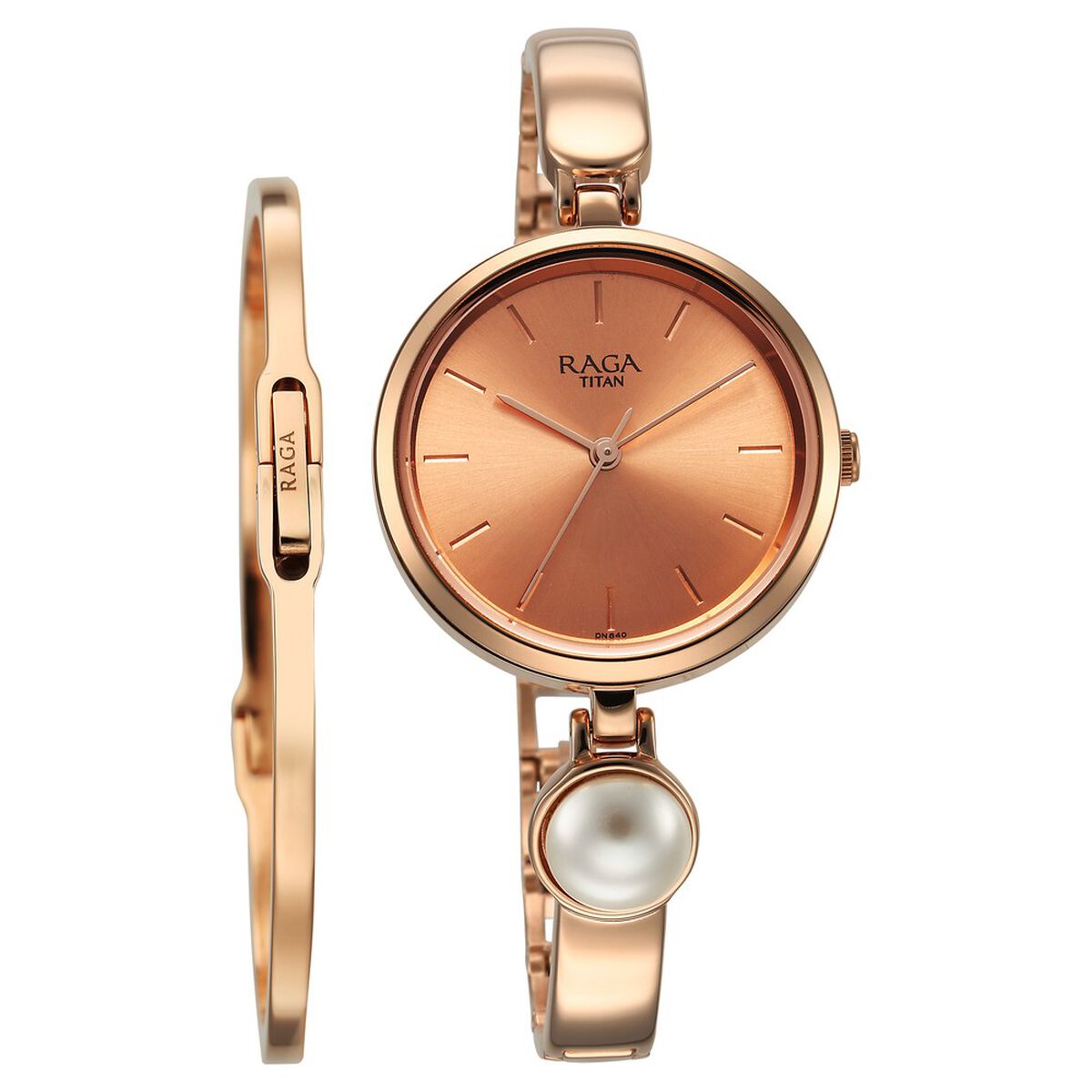 Titan Raga Power Pearls Quartz Analog Rose Gold Dial Metal Strap with pearl Watch for Women 1