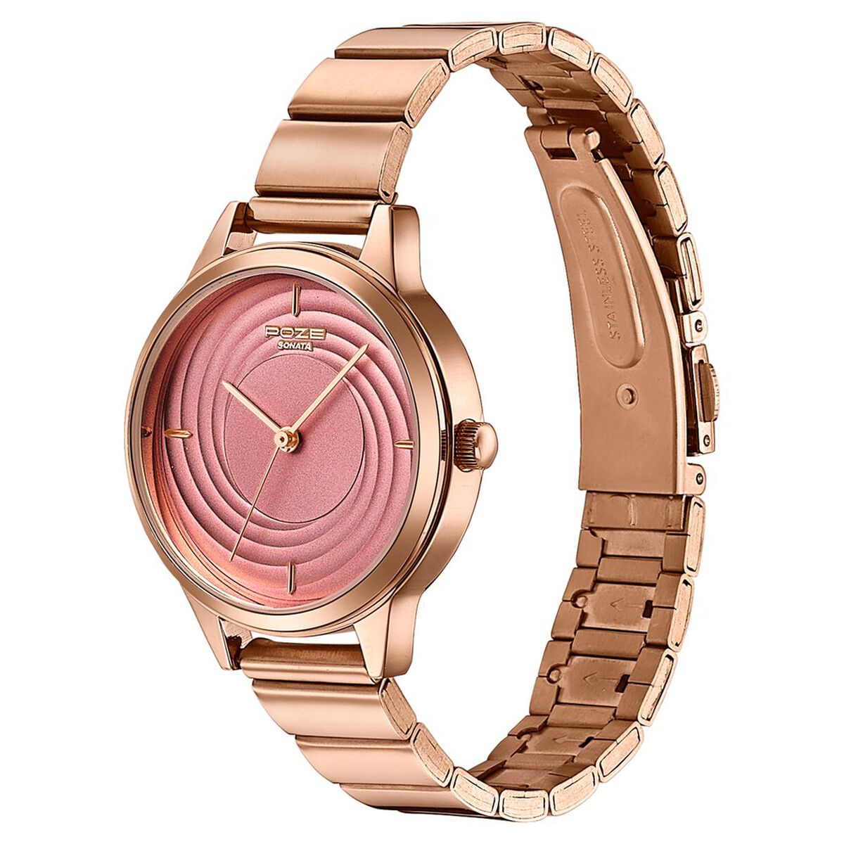 Sonata Poze Quartz Analog Pink Dial Stainless Steel Strap Watch For Women 5