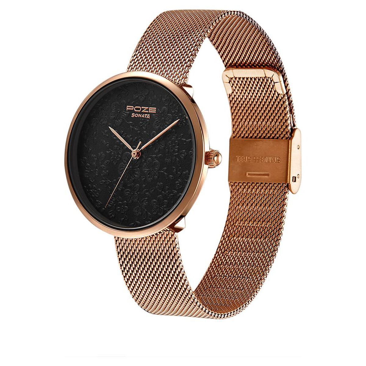 Poze by Sonata Quartz Analog Black Dial Stainless Steel Strap Watch for Women 3