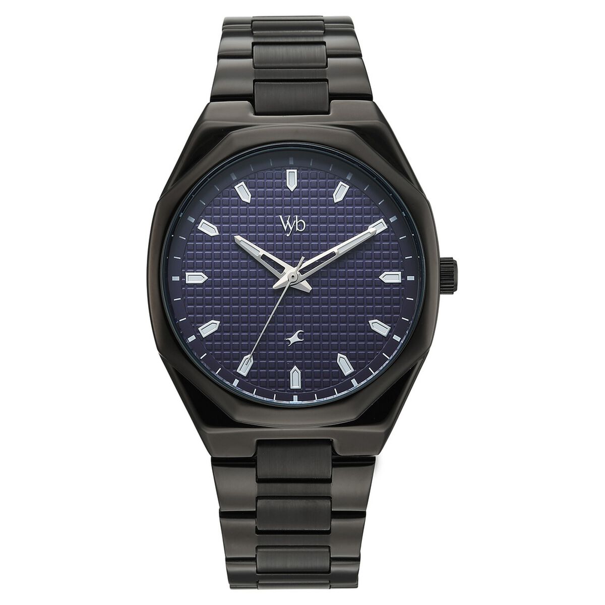 Vyb Nimbus By Fastrack Quartz Analog Purple Dial Black Metal Strap Watch For Guys 1