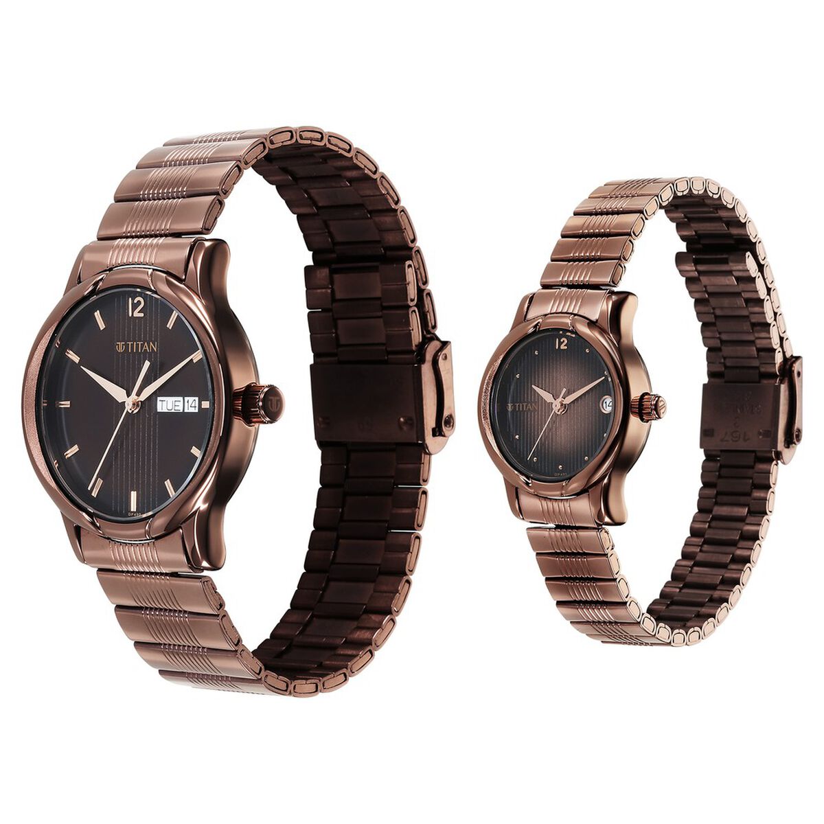 Titan Bandhan Quartz Analog with Date Brown Dial Stainless Steel Strap Watch for Couple 3