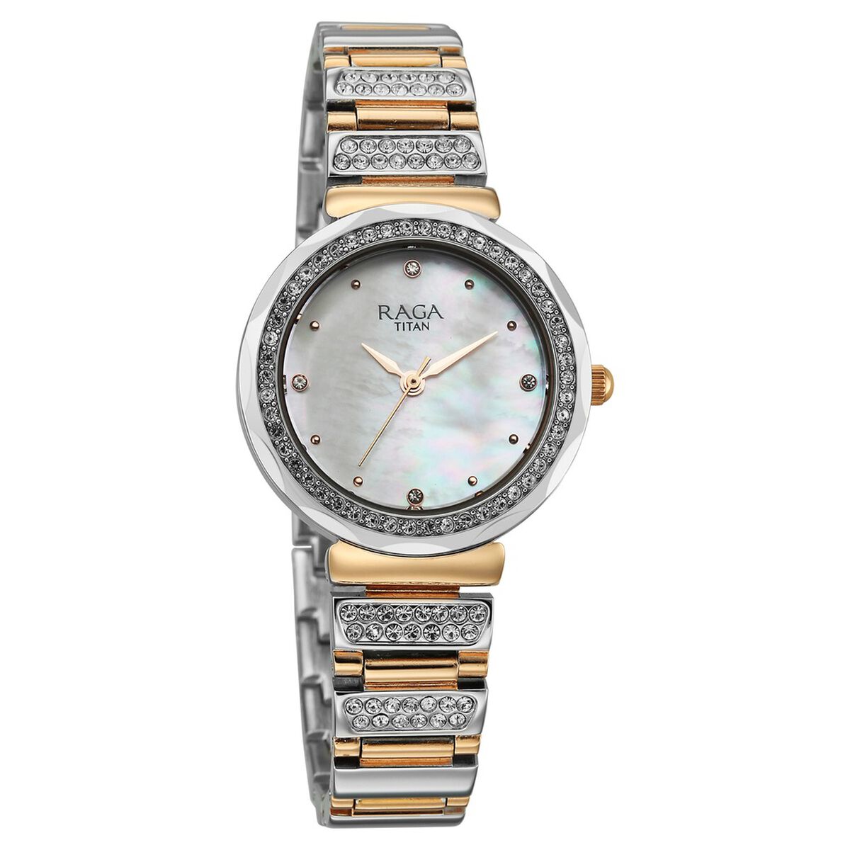 Titan Raga Spotlight Quartz Analog Mother of Pearl Dial Two Toned Metal Strap Watch For Women 2