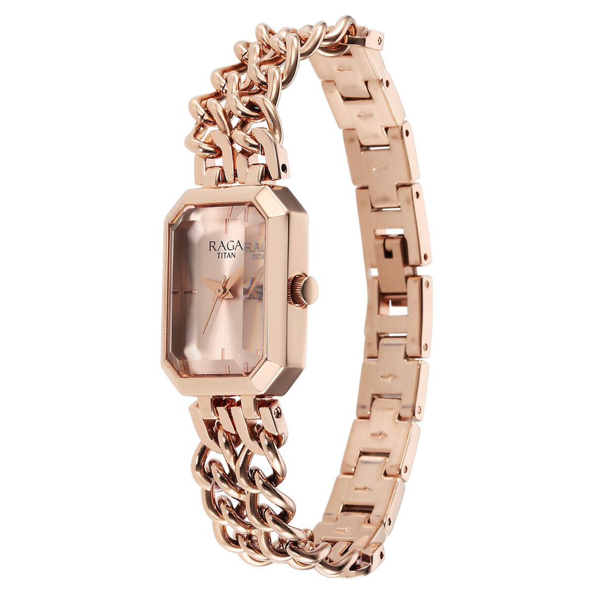 Titan Raga Showstopper Quartz Analog Rose Gold Dial Rose Gold Metal Strap Rectangular Shaped Watch For Women 4