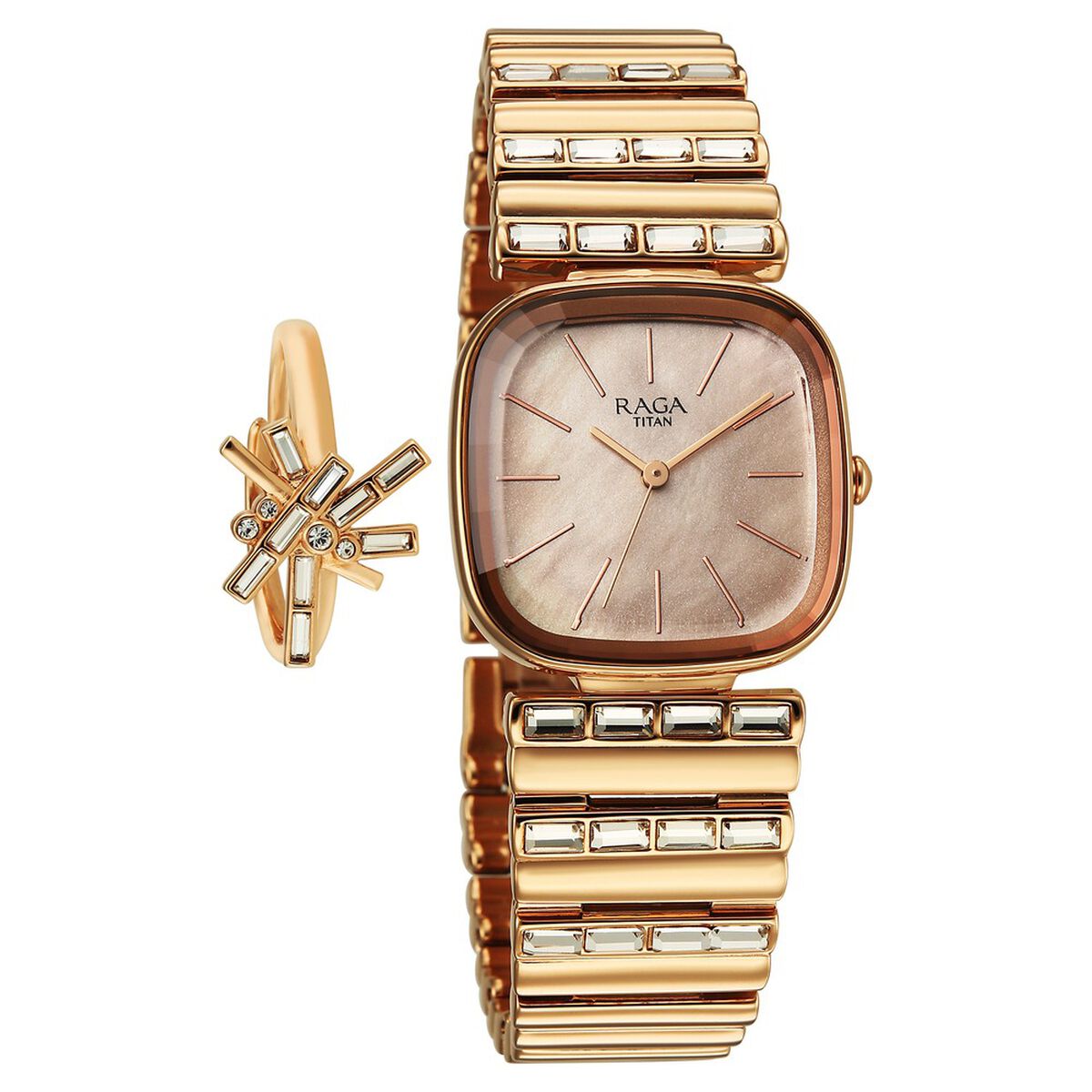 Titan Raga Glimmers Quartz Analog Rose Gold Dial Rose Gold Metal Strap Watch For Women 1