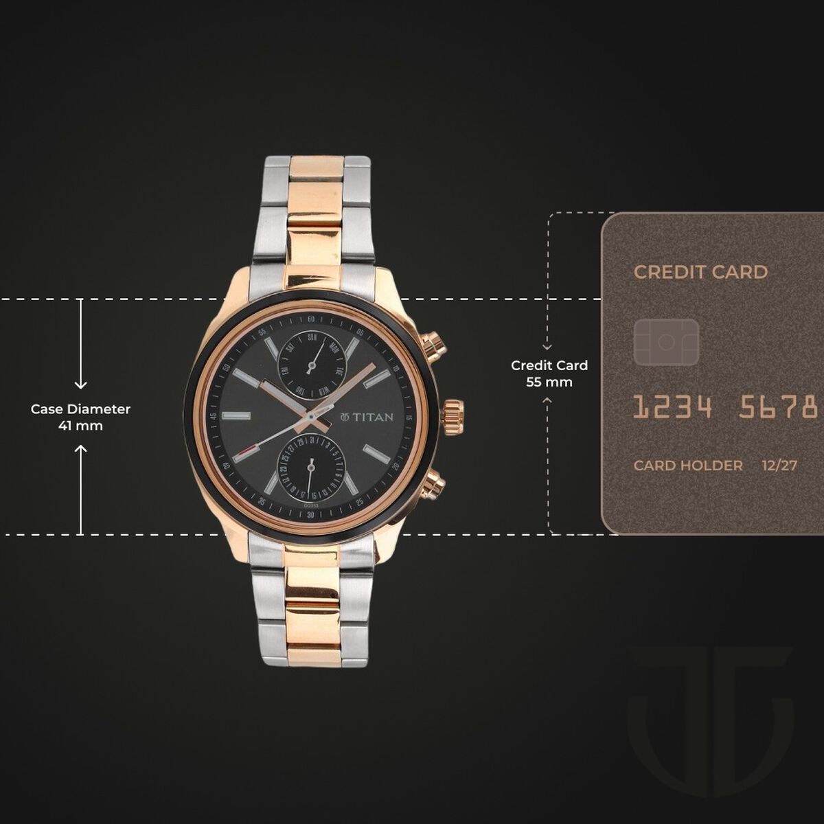 Titan Men's Metropolitan Luxe: Multifunction Black Dial with Two-Tone Stainless Steel Bracelet Watch 3