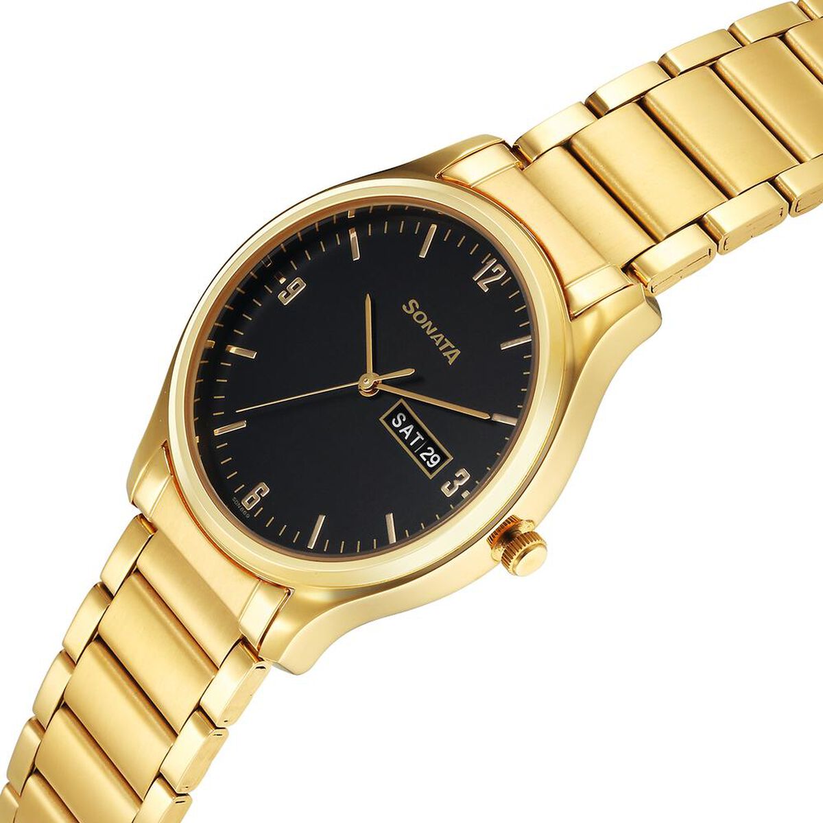 Sonata Quartz Analog with Day and Date Black Dial Watch for Men 3