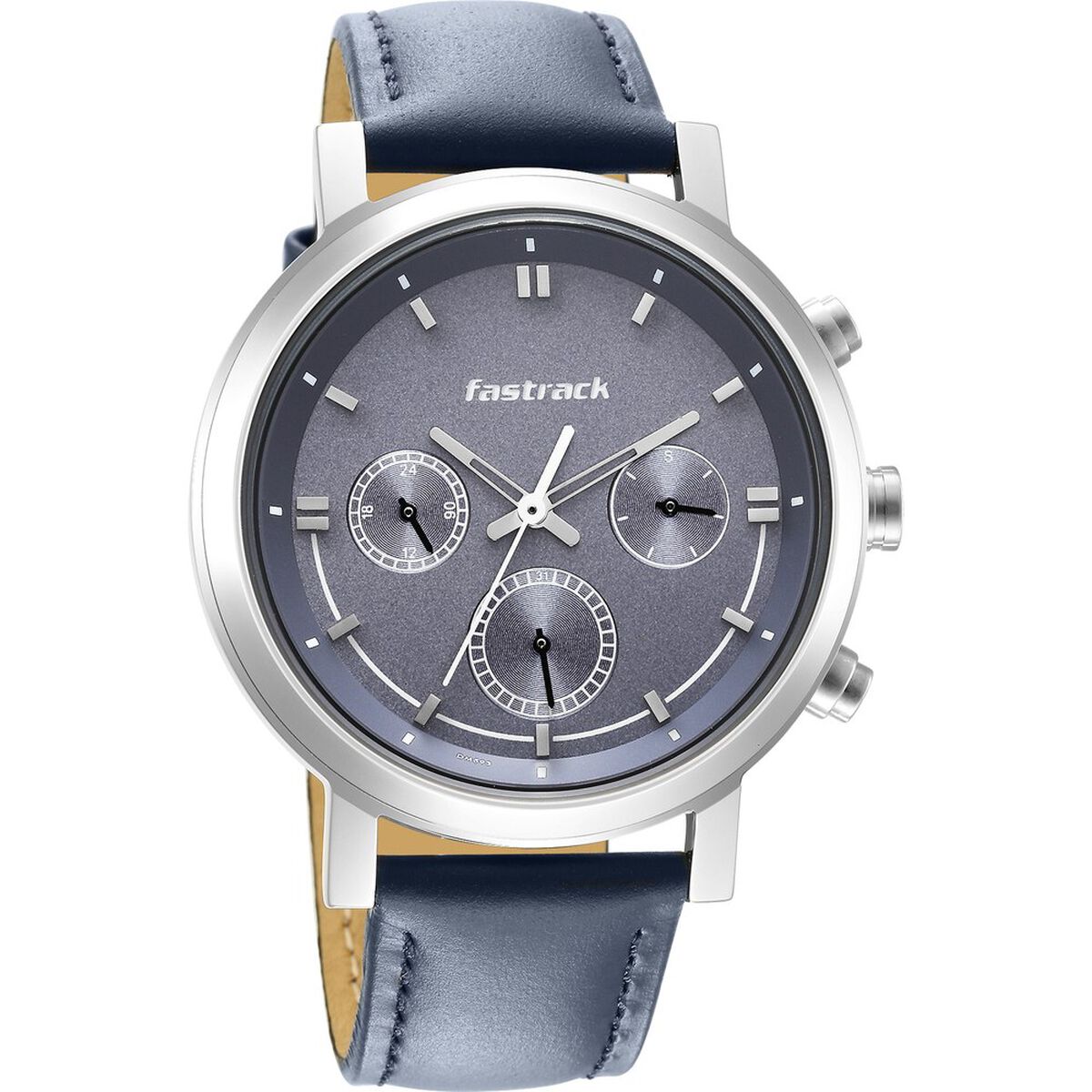 Fastrack Tick Tock Quartz Multifunction Blue Dial Leather Strap Watch for Guys 2