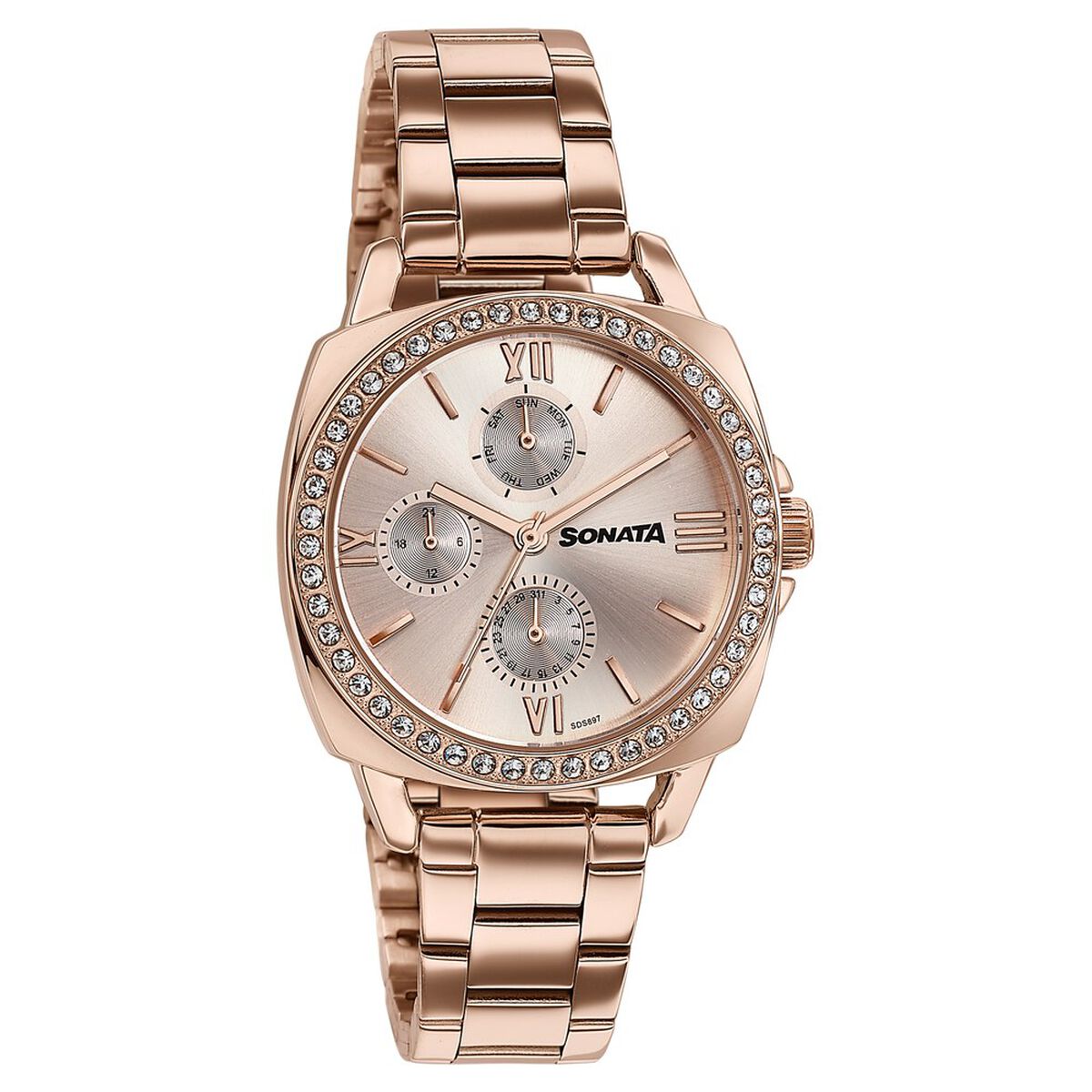 Sonata Festive Quartz Multifunction Rose Gold Dial Rose Gold Metal Strap Watch For Women 2